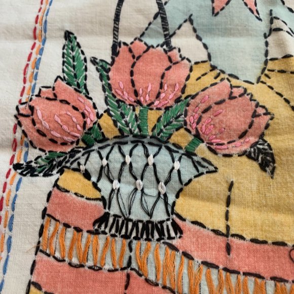 Vintage Hand Embroidered Whimsy Throw Pillowcase Set - Picture 12 of 13